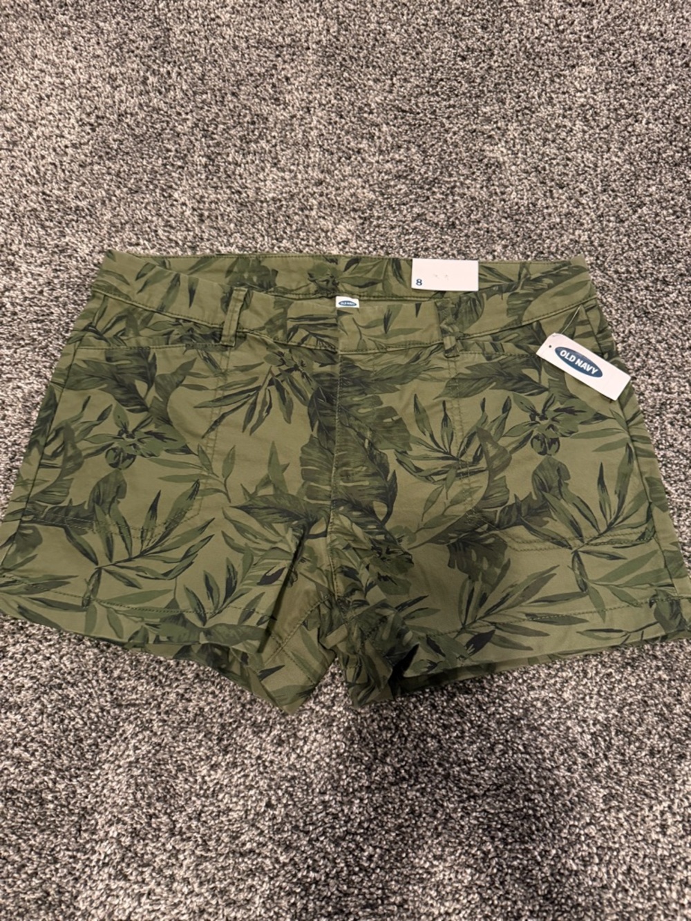 Old Navy Olive Green Leaf-Print Cotton Shorts